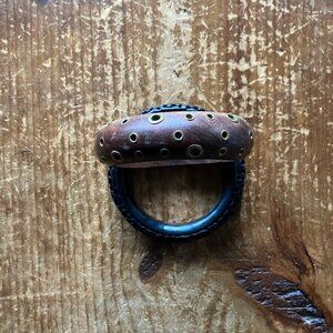 Vintage Brown & Black Wood & Resin Bangle Bracelets